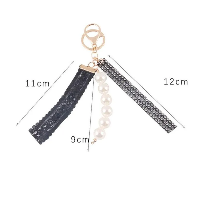 korean lace imitation pearl keychain fashion tassel accessories pendant key ring women backpack holder