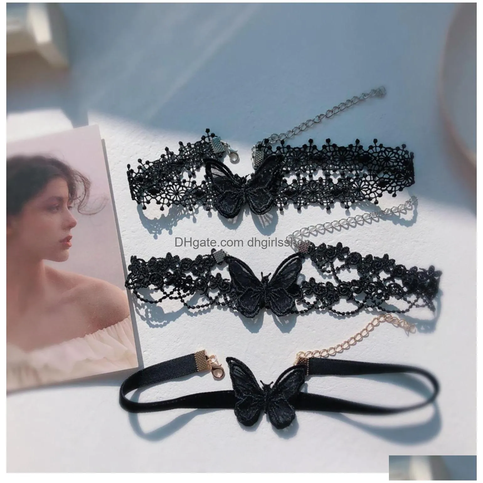 playful cute girl black velvet lace butterfly choker skirt student clavicle neck chain fairy jewelry women necklace gift