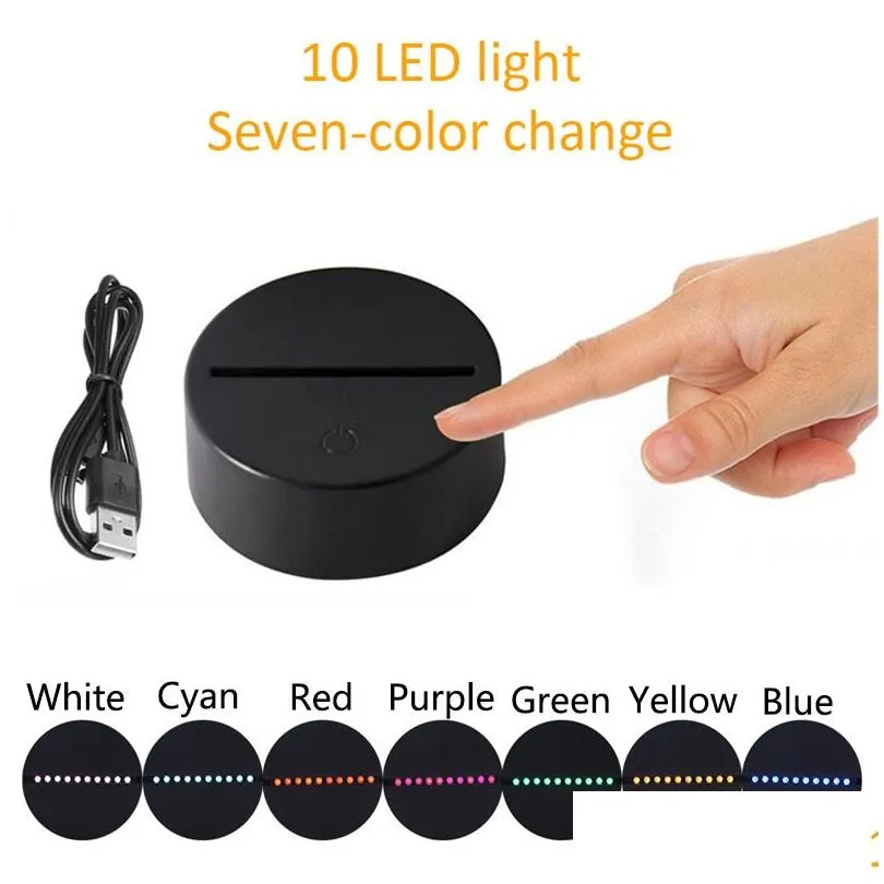 3D Light LED Lamp Base USB Touch 7 Colors Changing switch LED 3D Illusion Night Lights for Bedroom Child Room Living Room Bar