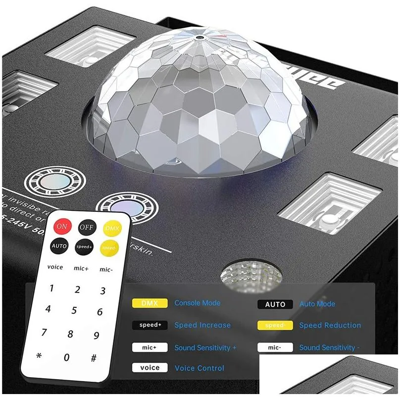 DJ Laser Lighting Light 4 in 1 Mixed Effect LED Pattern Lamp Strobe Lamps with Remote Control Sound Activated Stage Lights DMX Home Dance Wedding Event