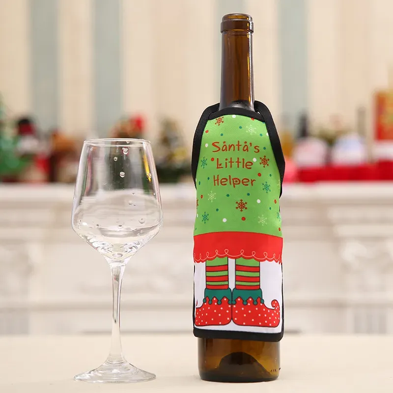 Red Wine Bottle Cover Beer Bottles Champagne Covers Christmas Party Table Decor Mini Xmas Festival Apron Santa Gift Packing Decorations HH21-573