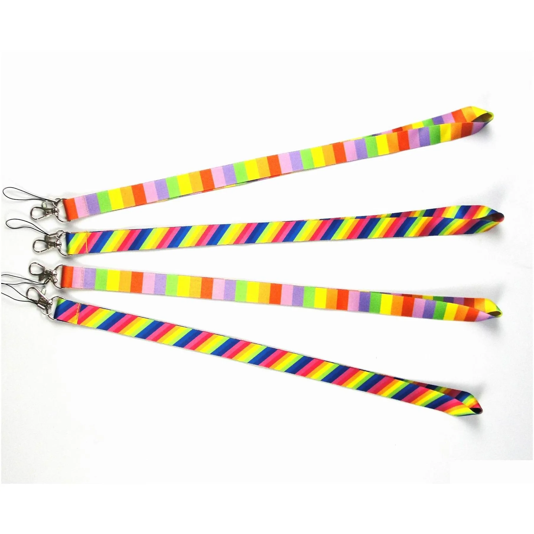 Wholesale Cell Phone Straps & Charms 20pcs Rainbow Color pattern Cartoon Mobile lanyard Key Chain ID card hang rope Sling Neck Badge Pendant