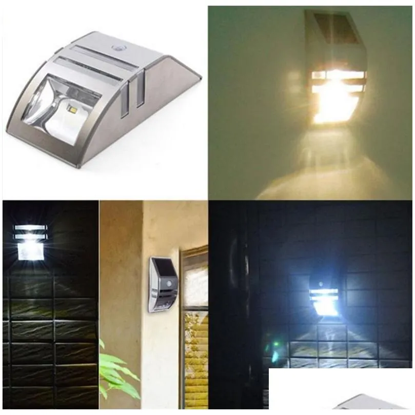 Solar Powered Wall Lamp 2 LED Automatic Motion Sensor Security Light Waterproof Street Light For Patio Deck Yard Garden