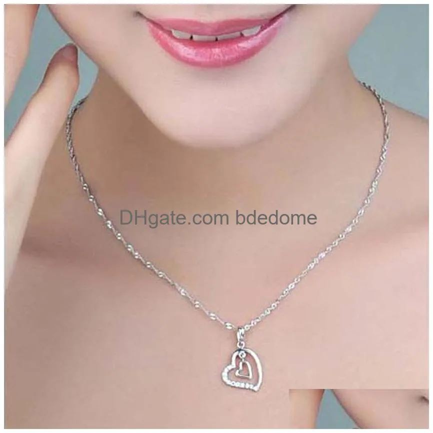 fashion diamond heart necklace double hearts pendant necklaces chain women children jewelry engagement wed gift will and sandy