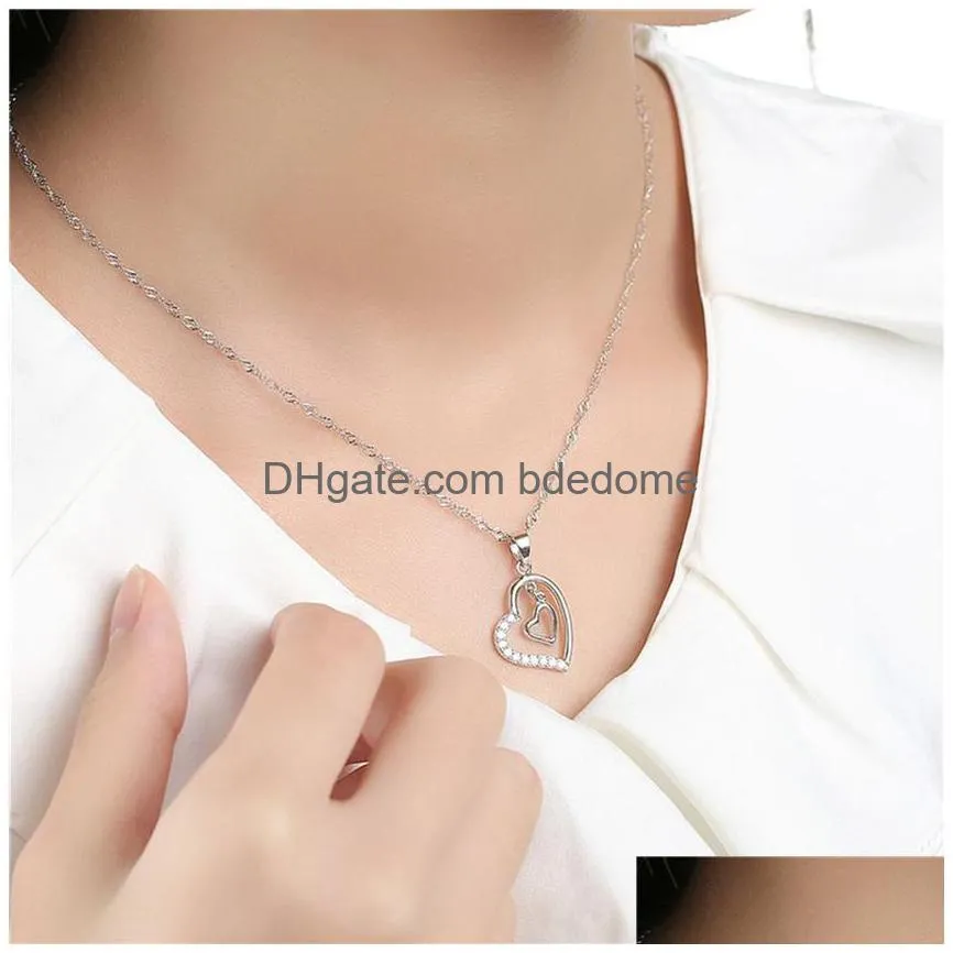 fashion diamond heart necklace double hearts pendant necklaces chain women children jewelry engagement wed gift will and sandy