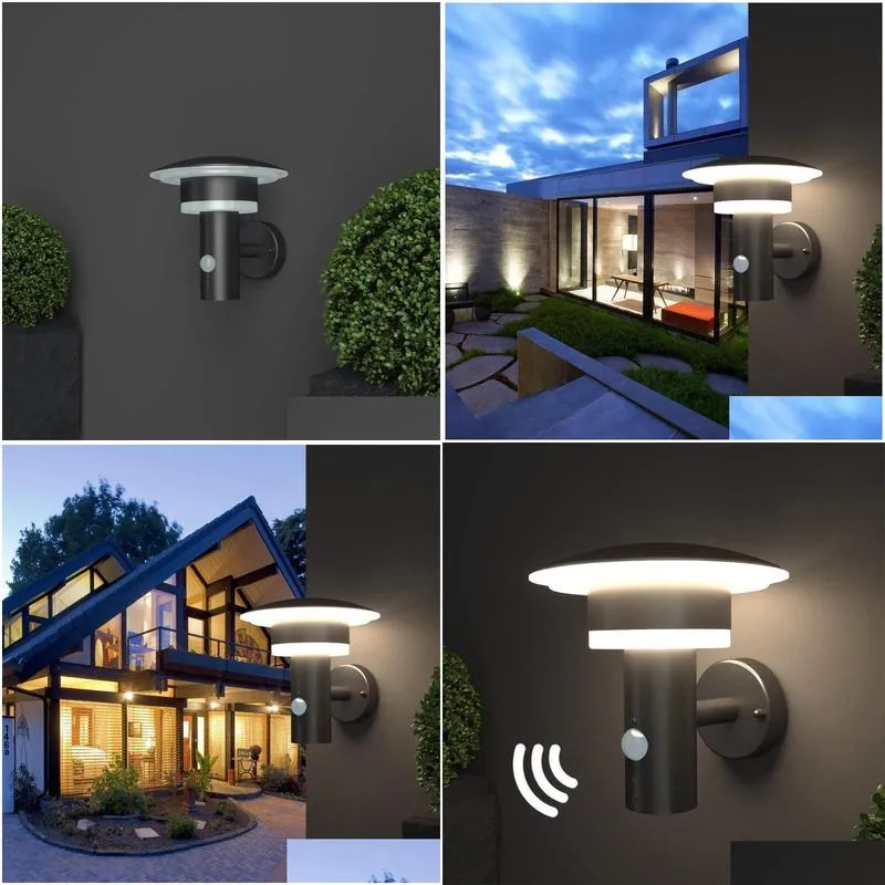 outdoor led wall lamp light with motion sensor and switch steel stainless with pir sensor a-class energyadd lamp