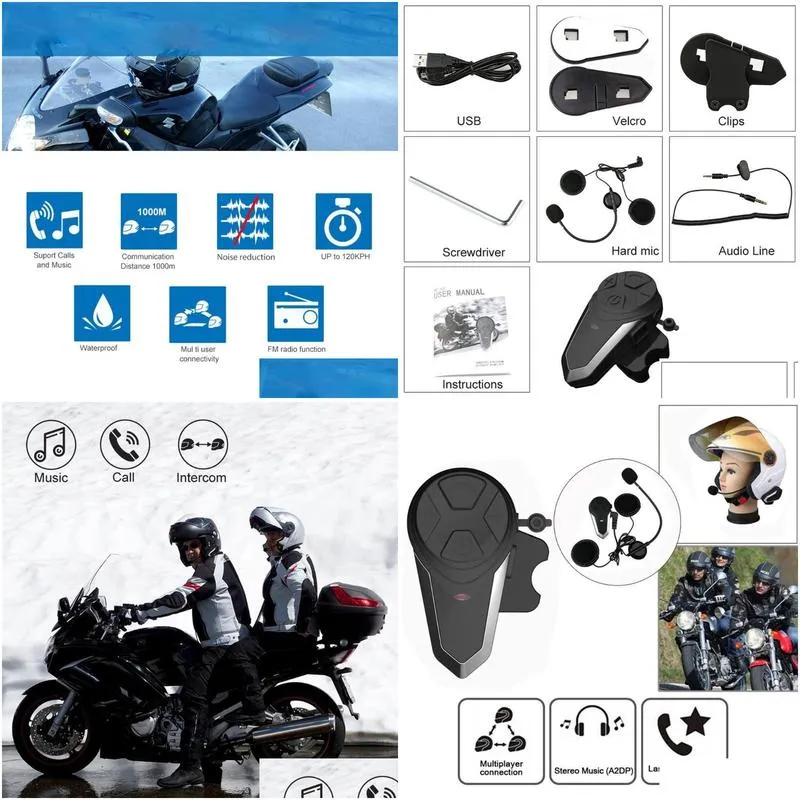 New BT-S3 1000M Motorcycle BT Interphone Motorbike Helmet Wireless Intercom FM Headset Portable Mini Interphone1