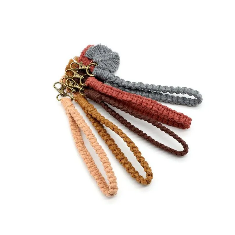 boho bag accessories macrame wristlet leaf keychains wrist lanyard strap keyring bracelet assorted color macrames braided key fob 20