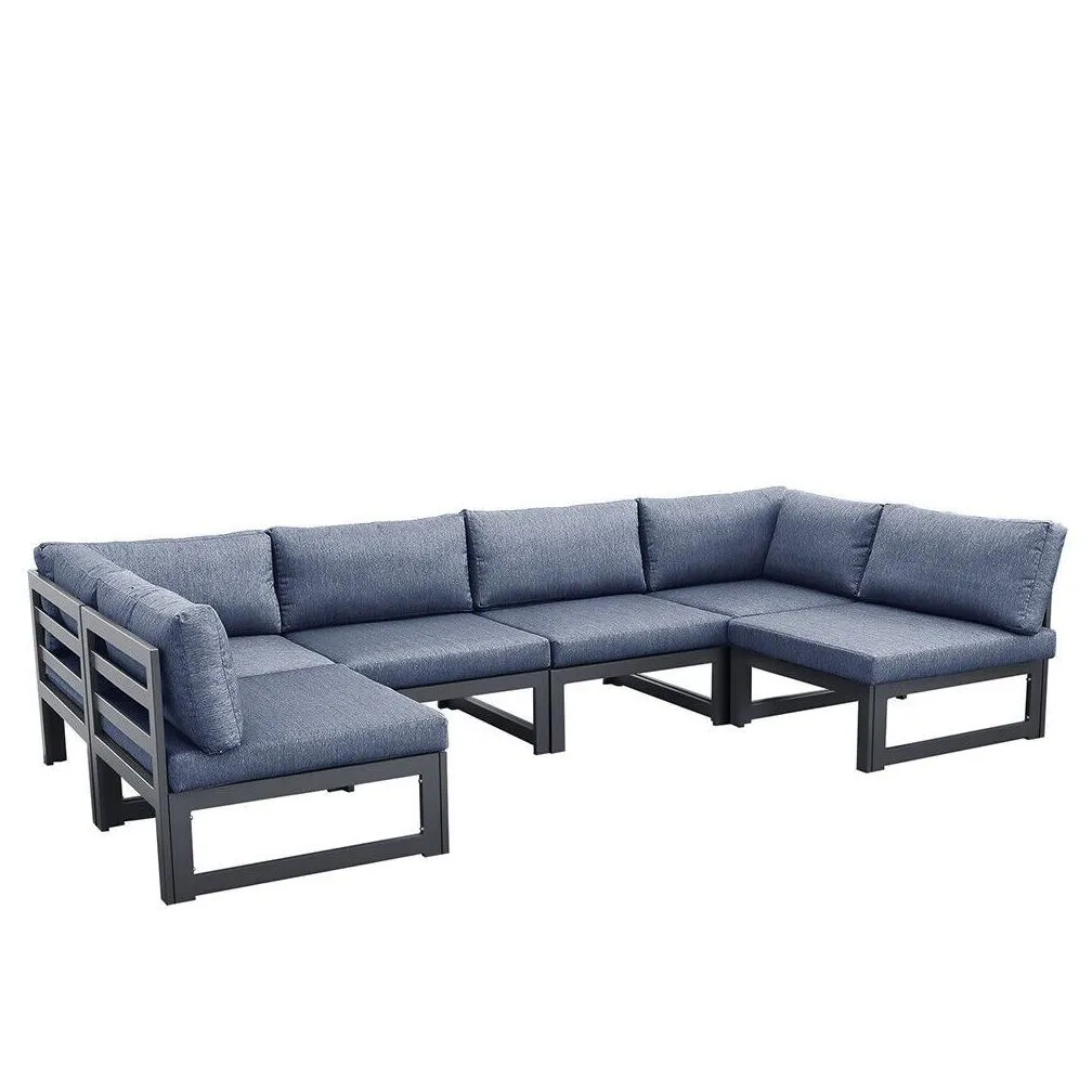 6 piece patio sectional sofa set with gray cushion outdoor