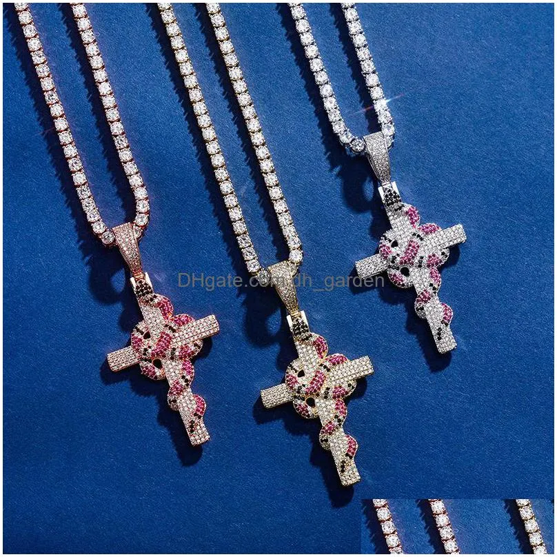 iced out cross pendant necklaces gold retro snake pendant fashion mens hip hop necklace jewelry