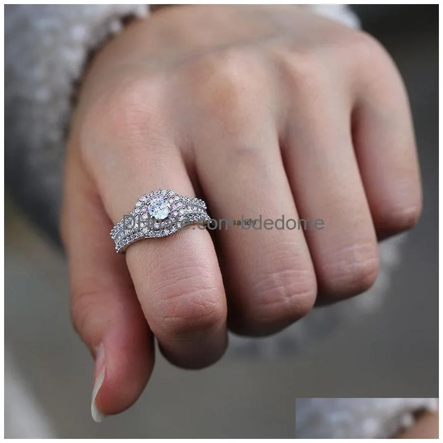 zircon cubic diamond wedding rings for women fashion jewelry round gemstone zircon engagement ring band finger ring for women