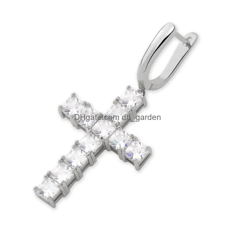 hip hop cross dangle earrings jewelry gold silver fashion mens diamond zircon earring