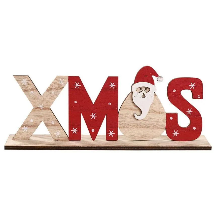 New Christmas Wooden Letter Decorations Santa Claus Printed Desktop Ornaments Plywood Home Decors Ornaments A07