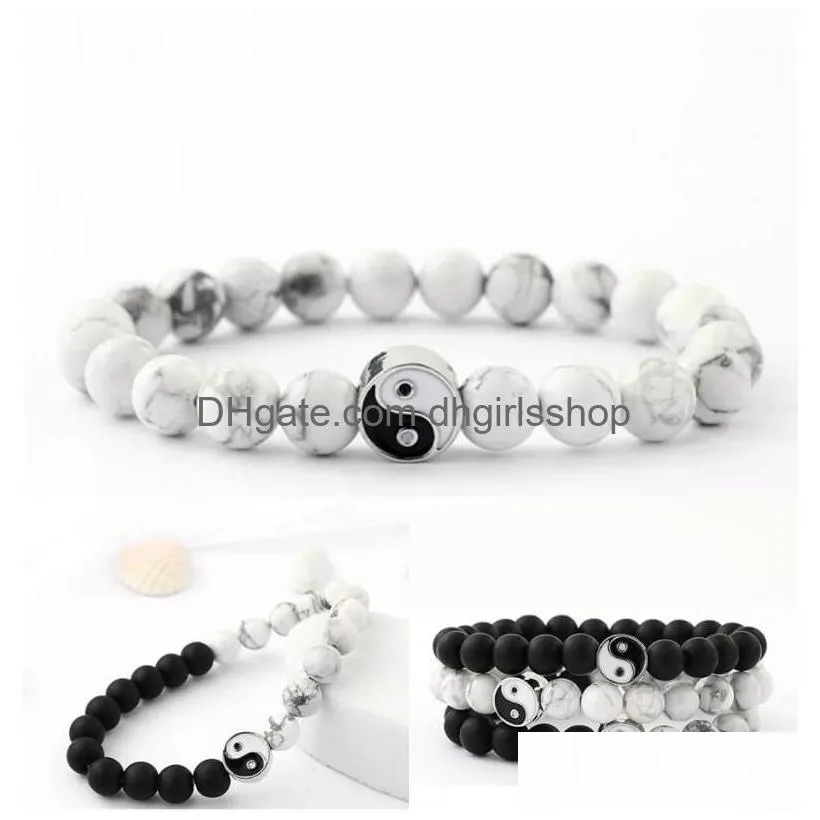 female strand bracelet classic natural stone white and black yin yang beaded bracelets for men women friend