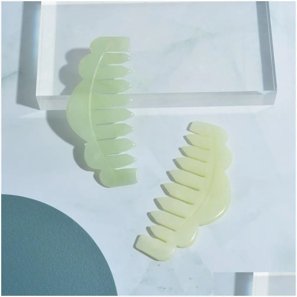 Face Head Gua Sha Tool Health Care Green Jade Guasha Comb Natural Stone Hair Comb Massager For Full Body Relaxing Head Scalp Massage