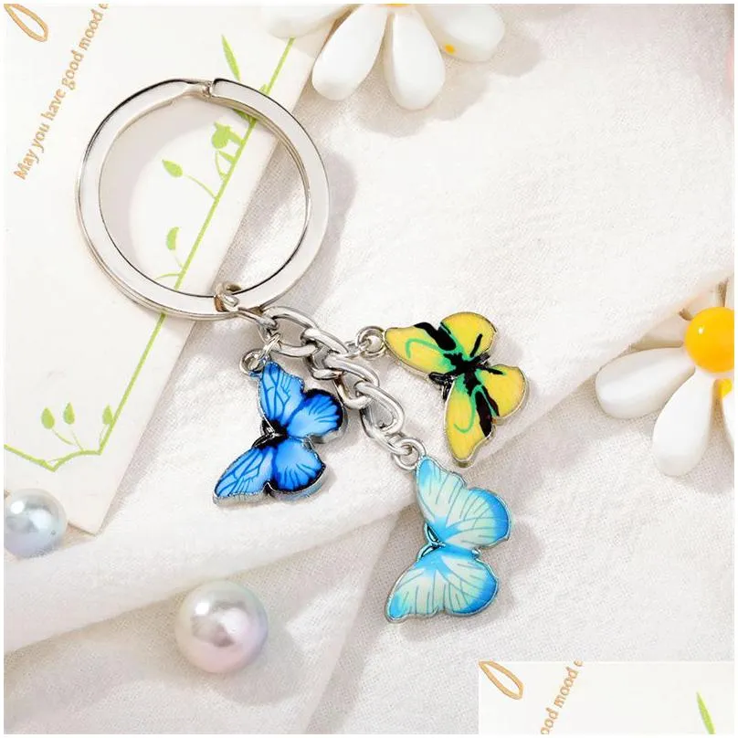 dhl colorful enamel butterfly keychain insects car key rings women bag accessories jewelry gifts creative backpack small pendant