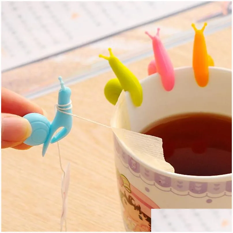 cute snail squirrel shape silicone tea bag holder cup mug tea bag clip candy colors gift set good teas tools tea infuser 5 colors dbc