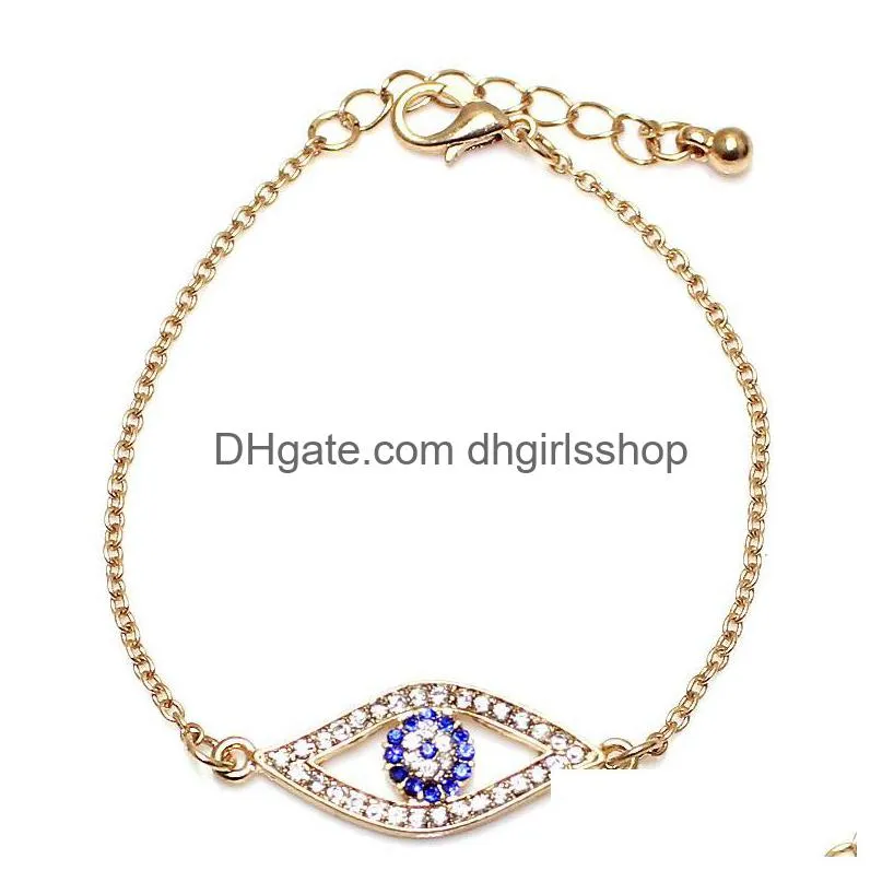 trendy turkish gold evil eye bracelet pave sliver color chain bracelets adjustable female party jewelry