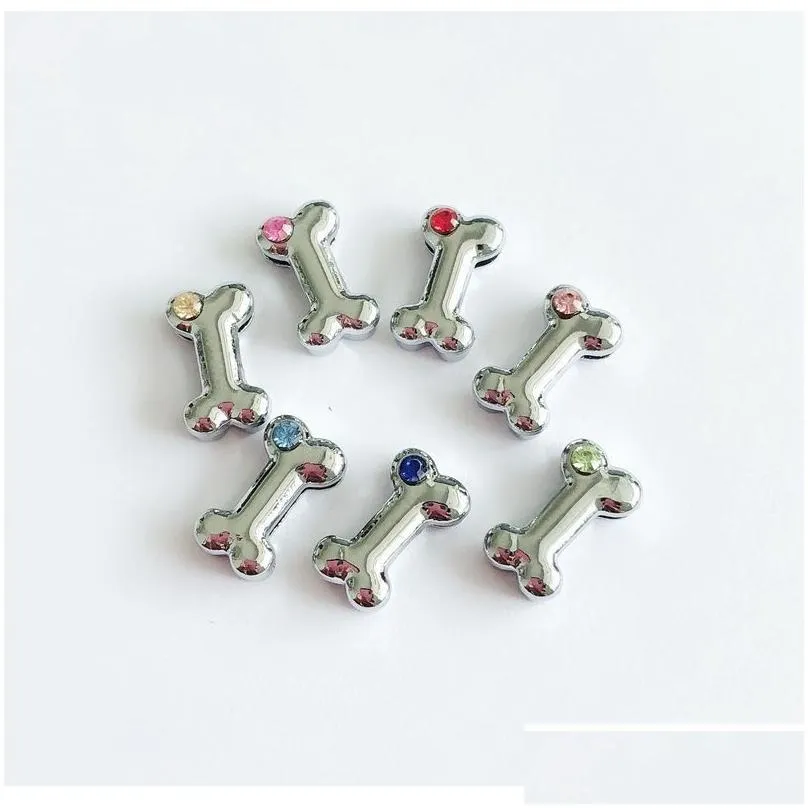 30pcs 8mm mixed color one rhinestone dog bone slide charms letters diy accessories fit 8mm wristband pet name collars belts phone