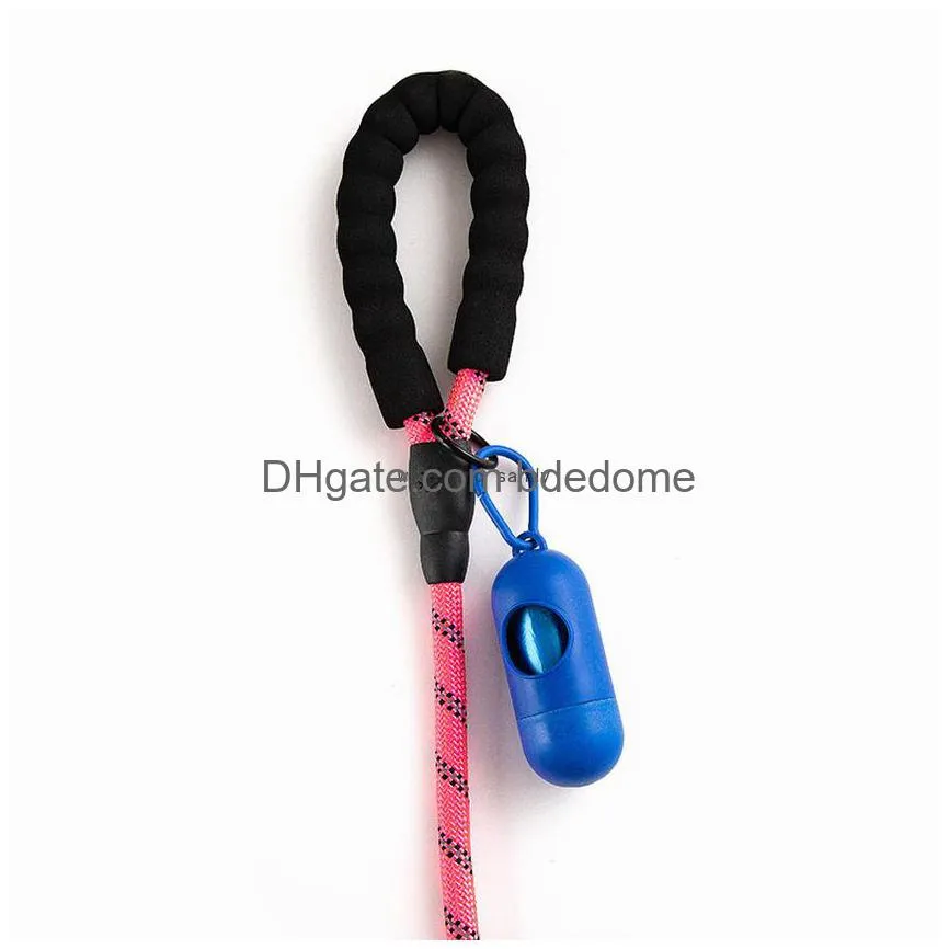 soft padded handle nylon heavy duty reflect light dog leashes with key hang ring for dogs bottle bowls pet supplies