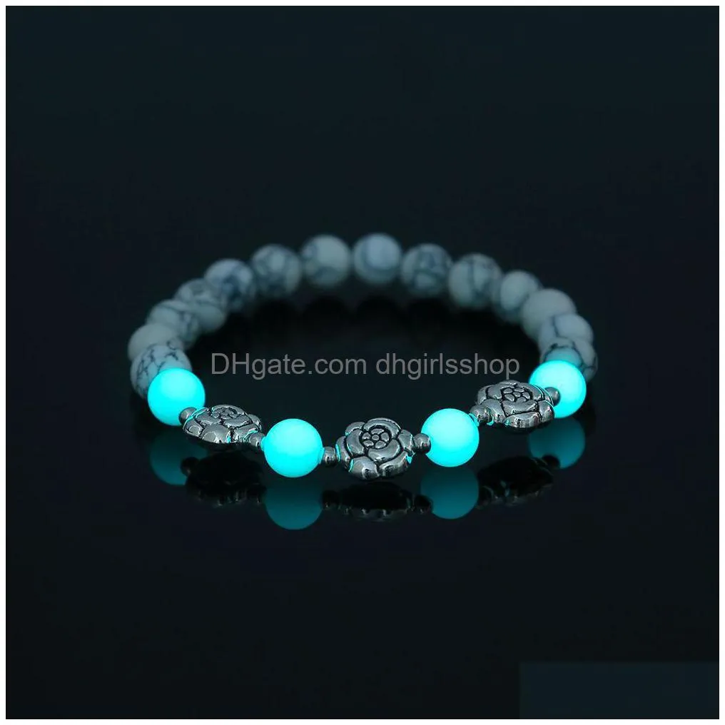 natural stone strands bracelets yoga healing luminous glow in the dark bracelet lotus charm beads for men women