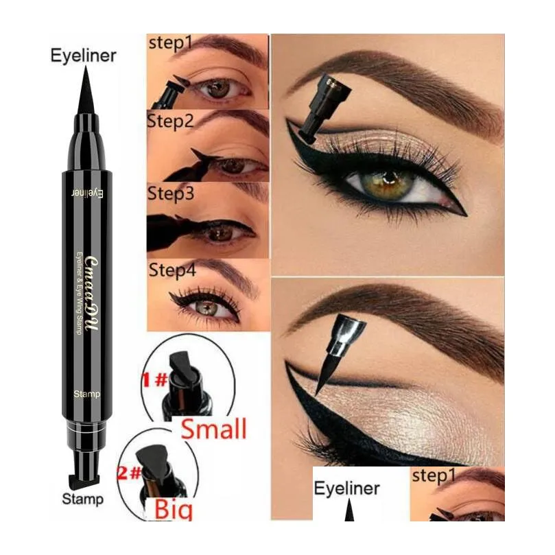 Double Head Stamp Wing Eyeliner Pen Black Liquid Eye Liner Pens Waterproof Natural Easy to Wear CmaaDu Makeup Pencils