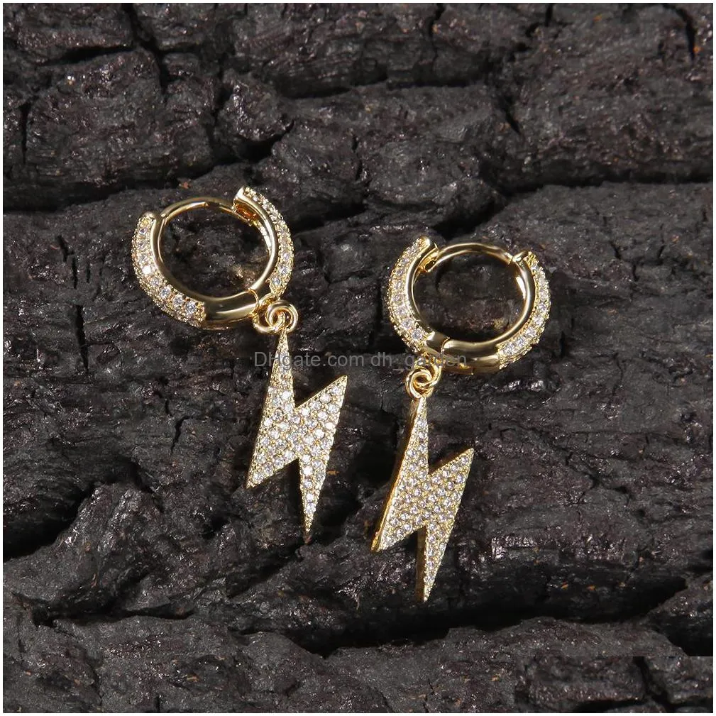 mens gold lightning earrings womens silver dangle hoop earring fashion hip hop jewelry