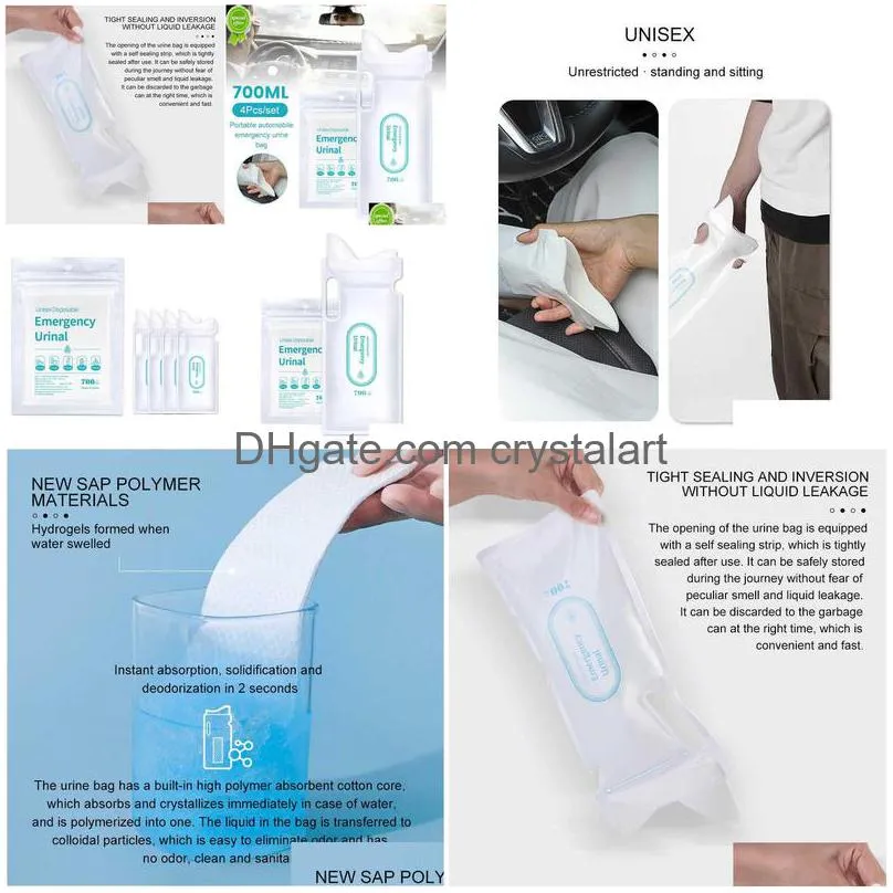 new 4pcs 700ml emergency portable car urine bag vomit bags mini mobile toilets handy unisex disposable urinal toilet bag