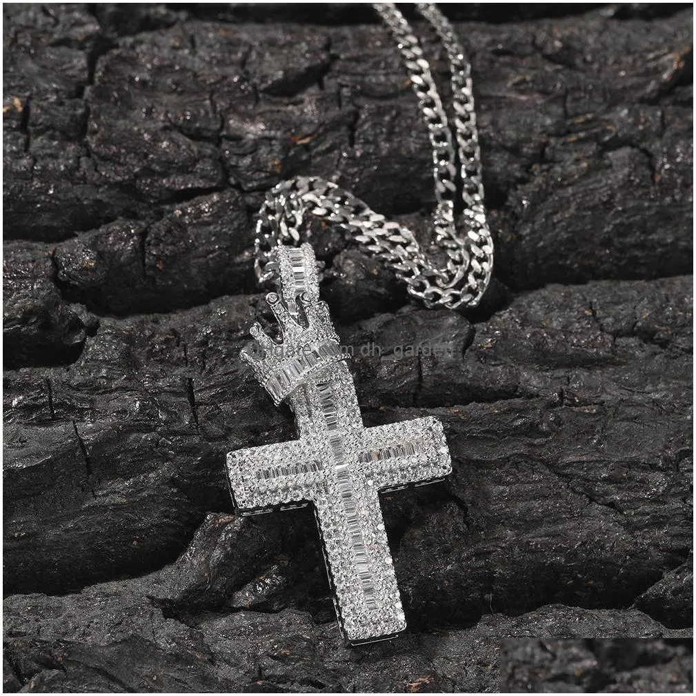 vintage crown cross necklace fashion mens gold necklace hip hop iced out pendant necklaces jewelry