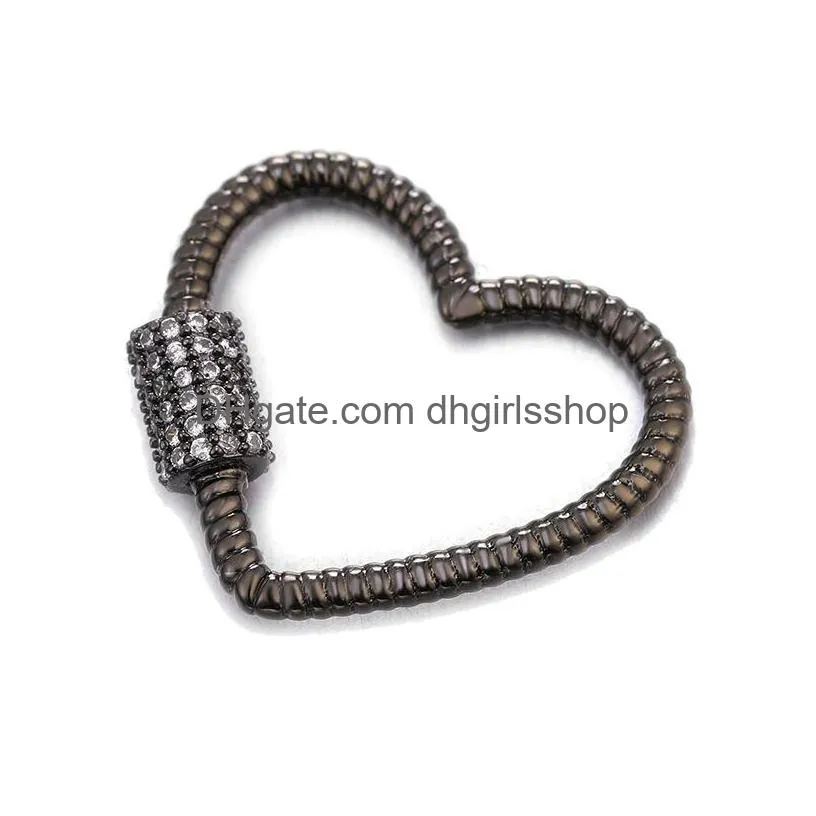 riversr cz micro pave screw clasps white pink gun black love heart shape copper zircon pendant connectors diy jewelry findings