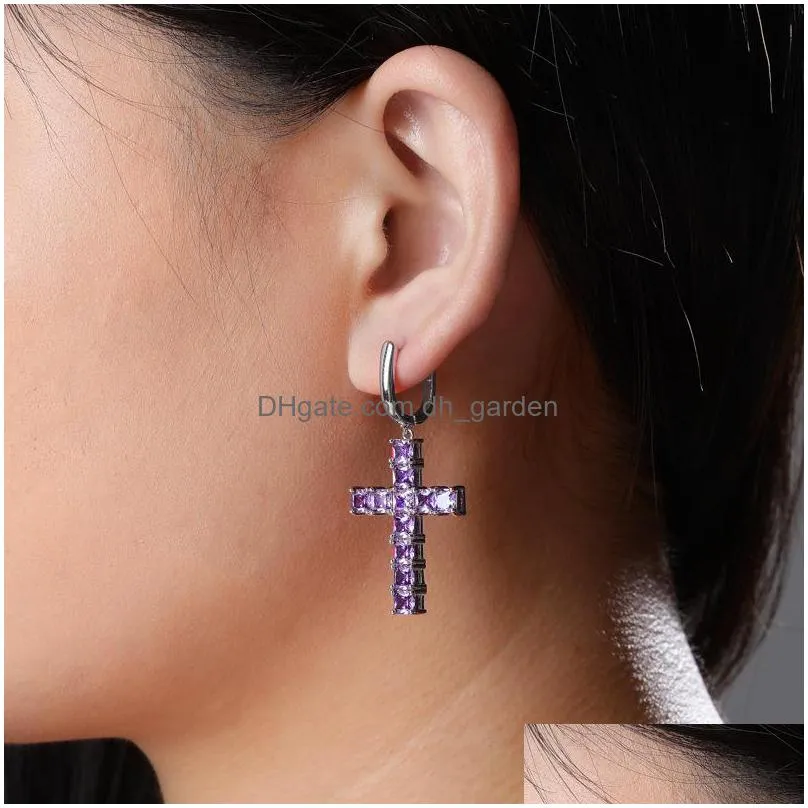 hip hop cross dangle earrings jewelry gold silver fashion mens diamond zircon earring