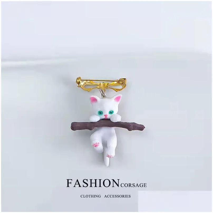 japanese style cute elegant cat brooches for women cartoon kitten animal casual party corsage anti-glare clasp couple accessories gift