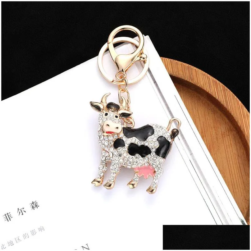 jewelry rhinestone crystal lovely cow keychain keyring for car handbag key holder wholesale 8 styles