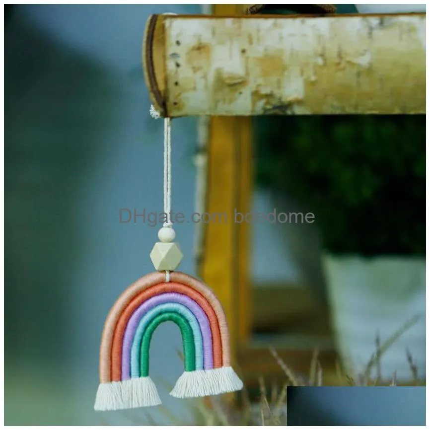 colorful handwork cotton rope weave rainbow tassel hang car garden home decor