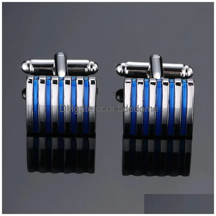 stripes men`s shirt metal brass enamel cufflinks casual business suit shirt gold plating cuff links sleeve button for men fashion jewelry will and