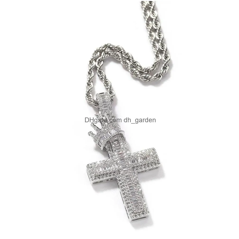 vintage crown cross necklace fashion mens gold necklace hip hop iced out pendant necklaces jewelry