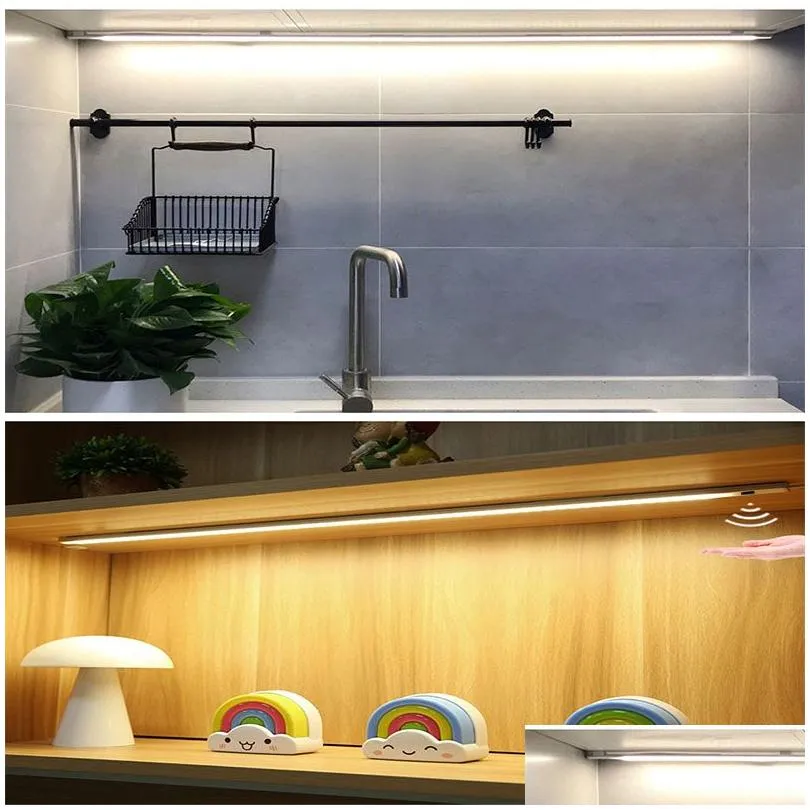 30 40 50 cm Hand Sweep Motion Sensor Under Cabinet Lights LED Hard Bar Night Lamp For Kitchen Bedroom Wardrobe Closet Background Atmosphere