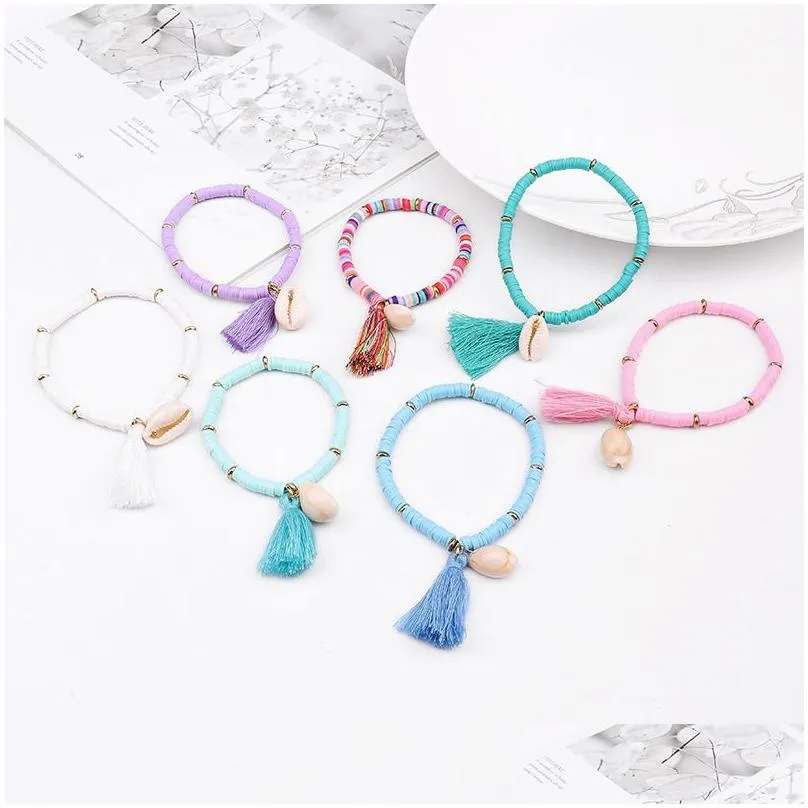 Multicolor Bohemian Shell Tassel Bracelet 7 colors Ehthic Beach Boho Statement Cotton Rope Chain Woven Bracelets for Women