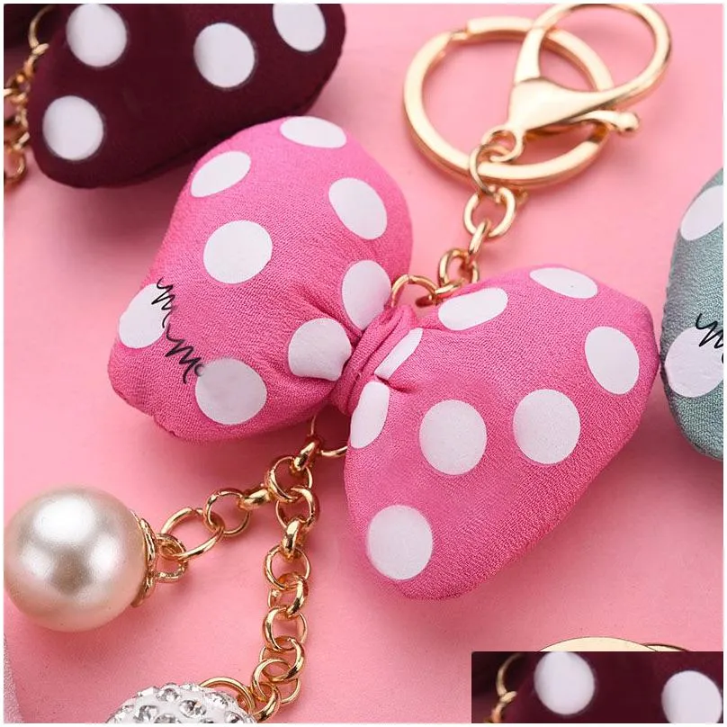 dot bow key chain pearl porte clef for women bag keyring holder accessories hanging 6 colors