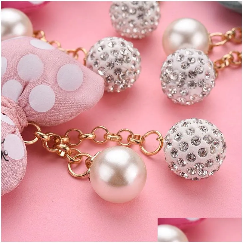 dot bow key chain pearl porte clef for women bag keyring holder accessories hanging 6 colors