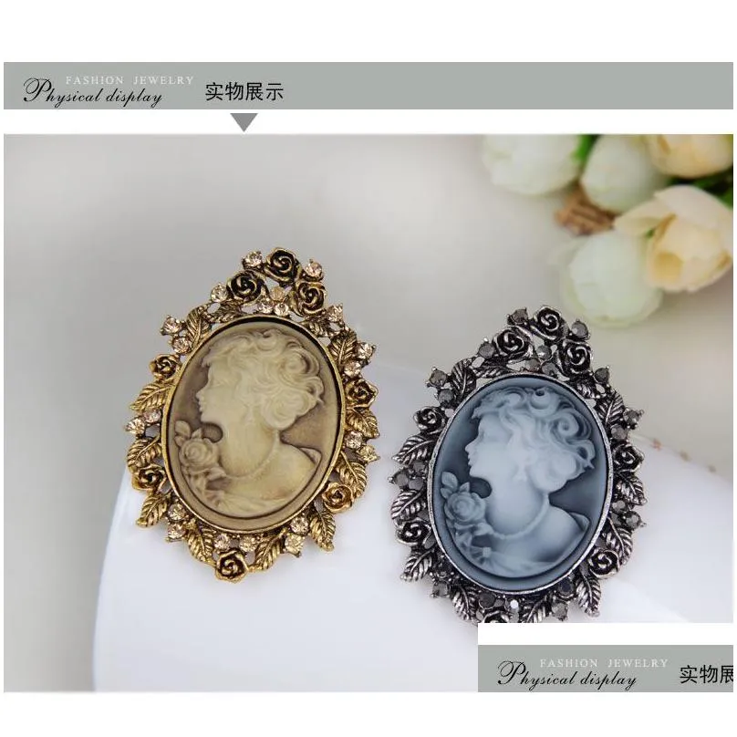 pins brooches whole vintage wedding accessories joyeria cameo beauty queen for women crystal rhinestone gold silver antique 8119719