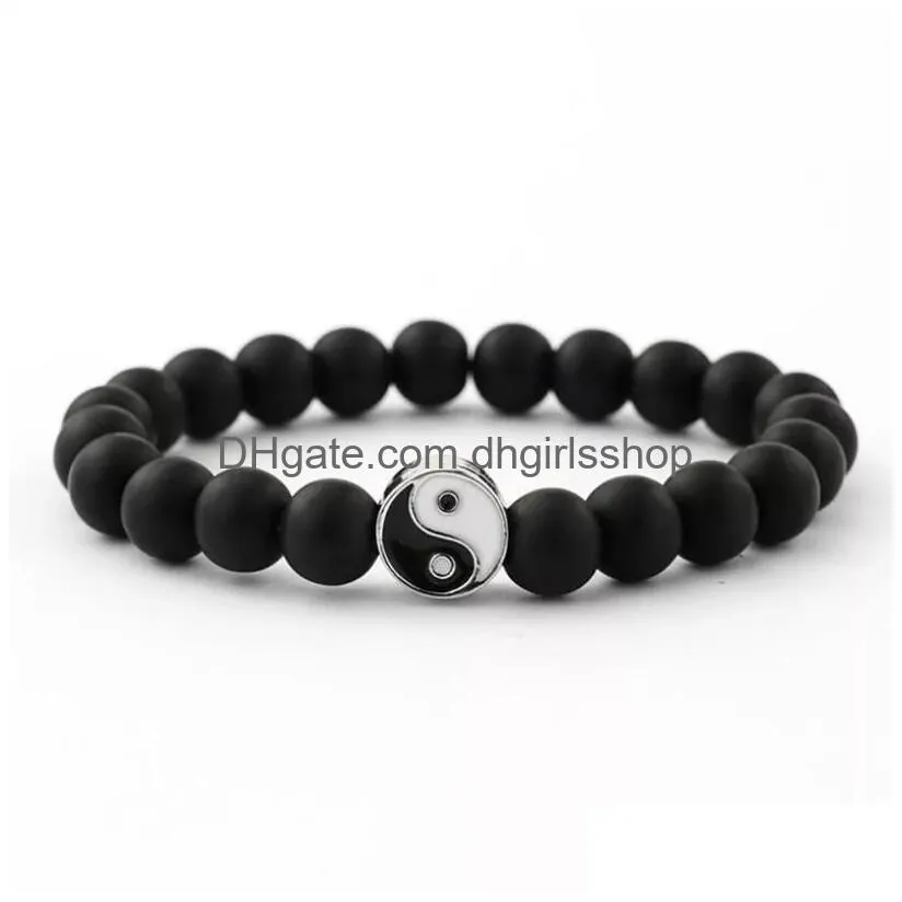 female strand bracelet classic natural stone white and black yin yang beaded bracelets for men women friend