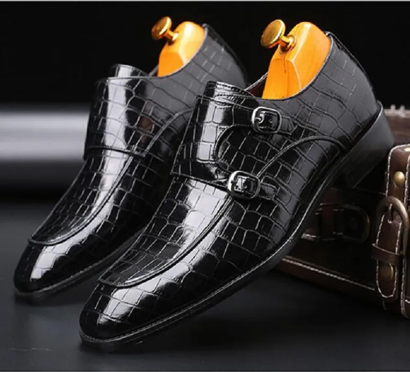 Men's Classic Crocodile Grain Casual Shoes Mens Belt Buckle Party Wedding Loafers Moccasins Men Driving Flats 1AA53