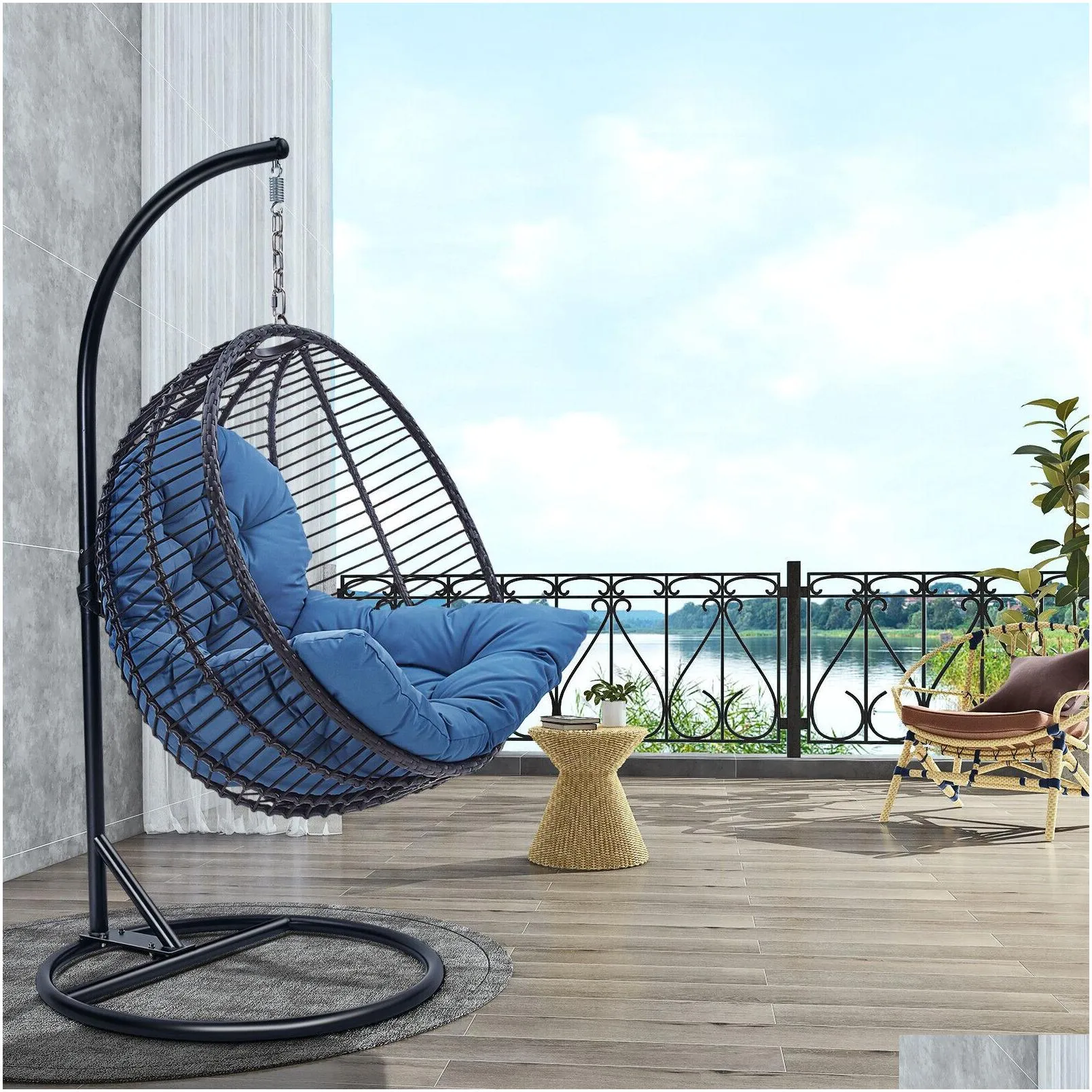 patio hanging egg chair outdoor hammock swing stand cushion seat