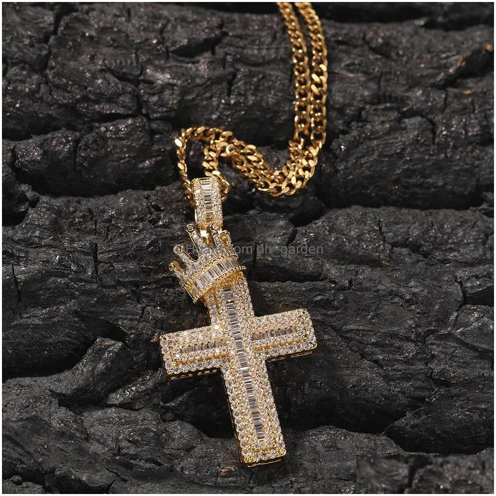 vintage crown cross necklace fashion mens gold necklace hip hop iced out pendant necklaces jewelry