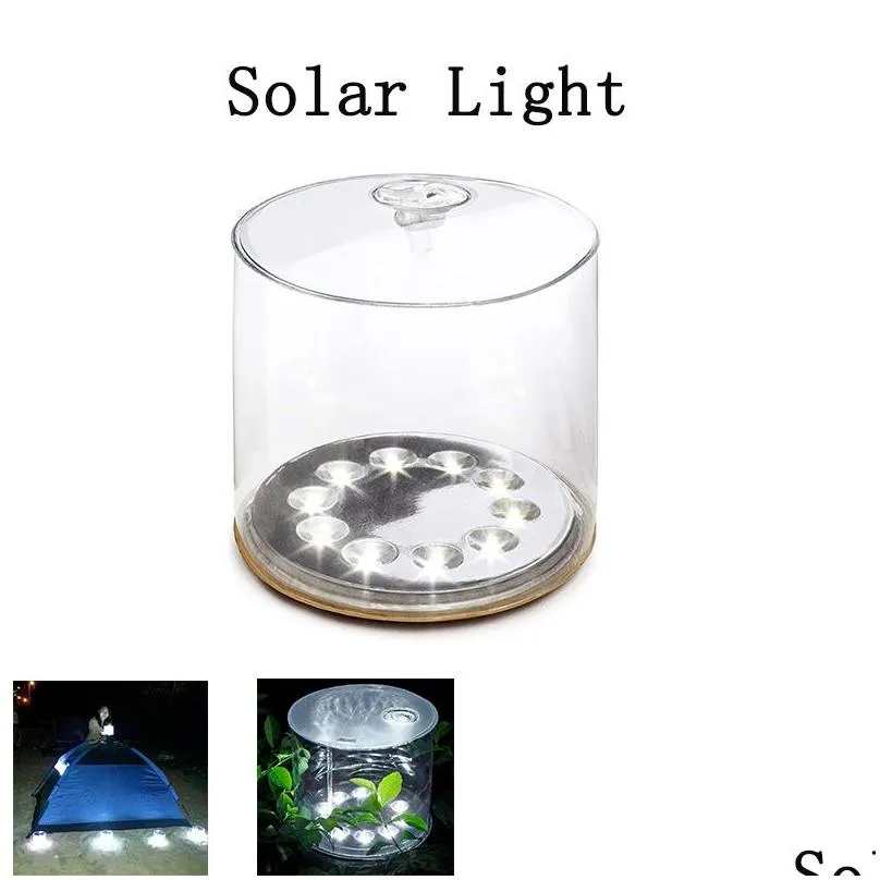 Inflatable Solar Light 10 LED Solar Lamp With Handle Portable Lantern For Camping Hiking Garden Yard