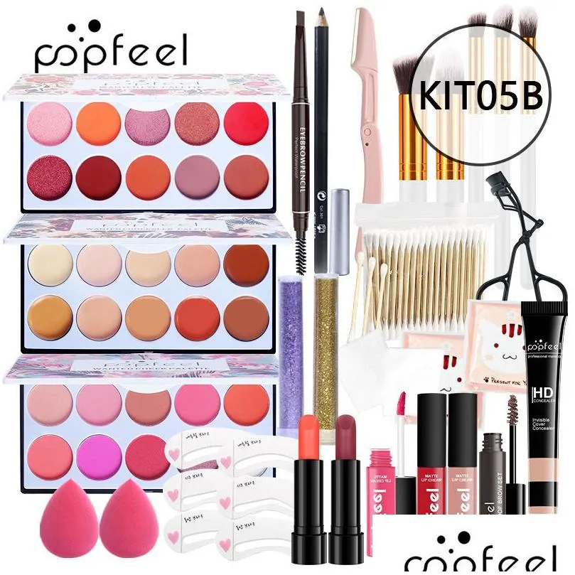 Popfeel Makeup Set Full Sets Beginner Make Up Collection All In One Girls Light Cosmetics Kit