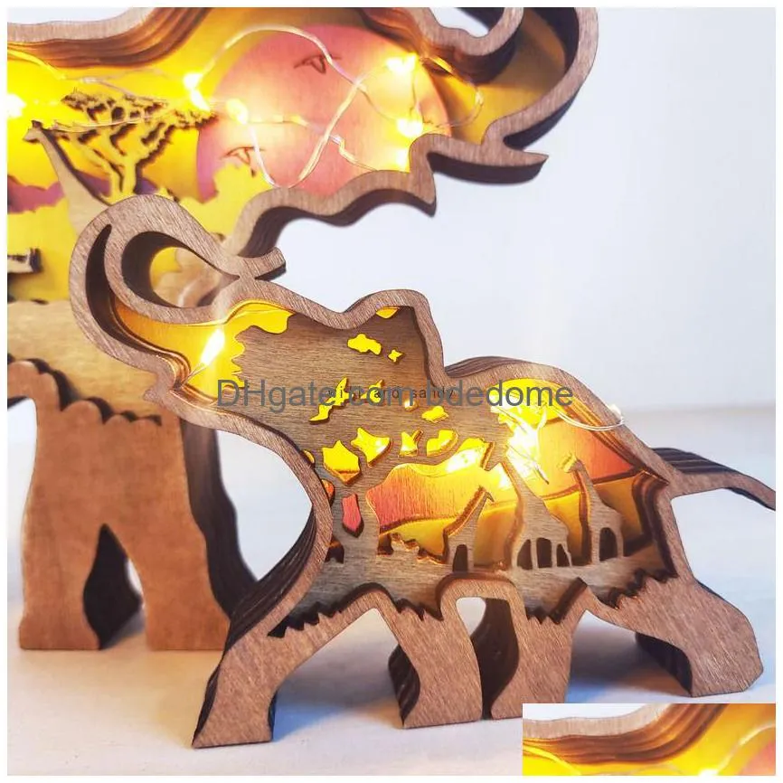 mon son africa elephant craft 3d laser cut wood home decor gift art crafts set forest animal table decoration elepants statues ornaments room