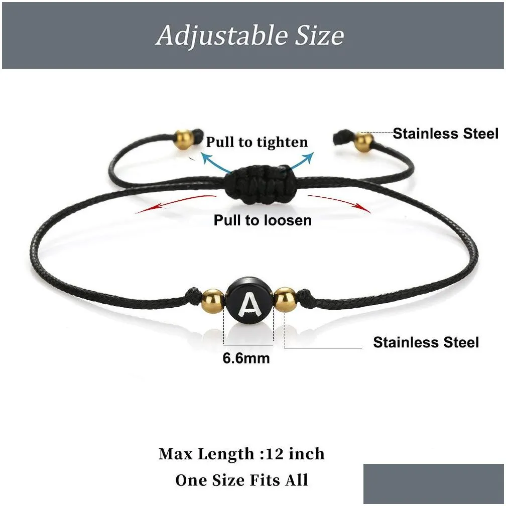 Handmade 26 Letter Bracelet Black Red Thread String Rope Women Men Initials Name Adjustable Bracelets Statement Couple Jewelry