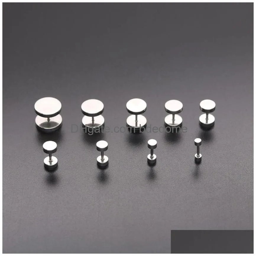 round studs stainless steel barbell stud earrings dumbbell ear ring for women men hip hop fashion jewelry gold black rainbow blue will and